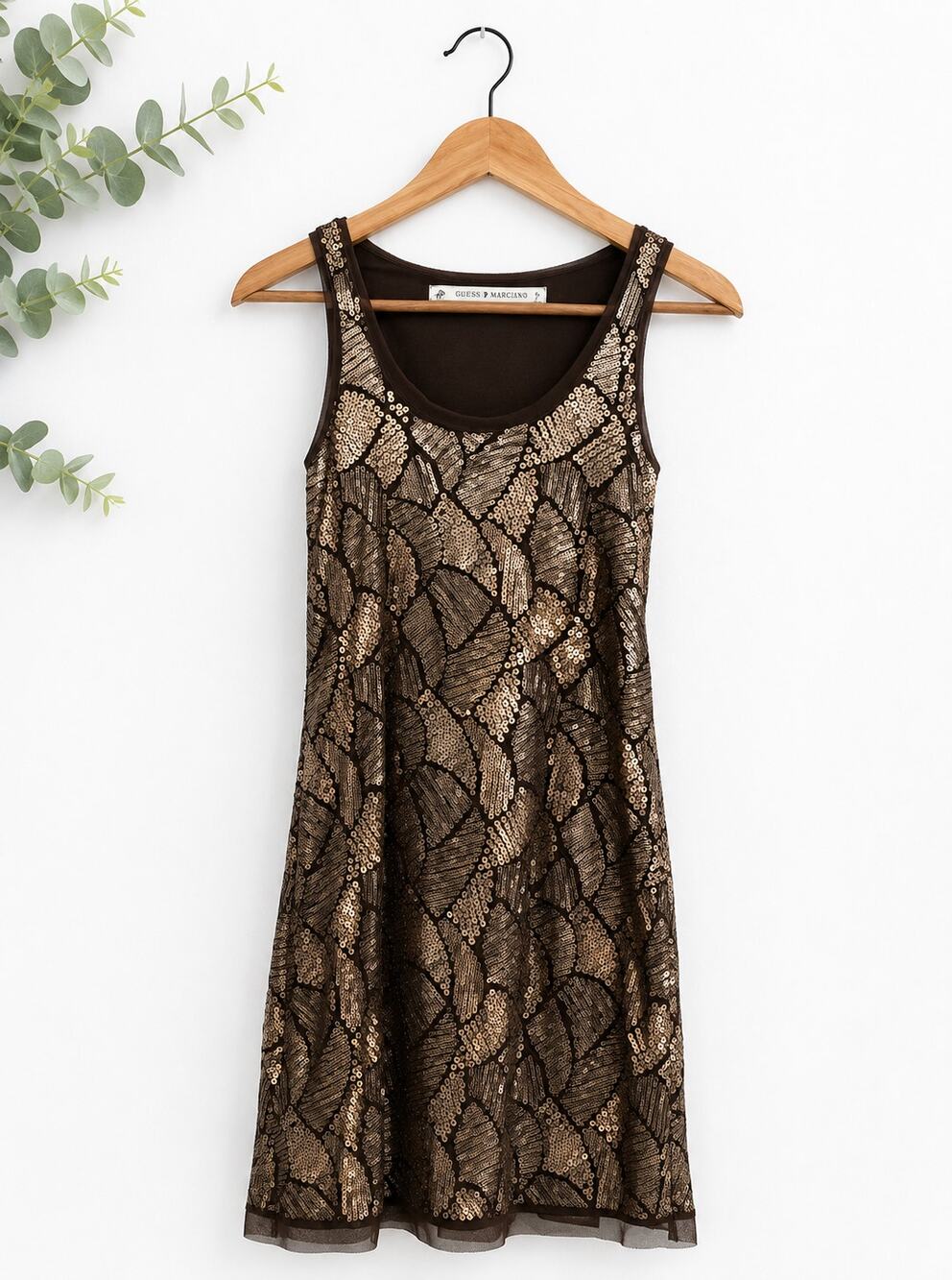 Womens Sequin Dress Brown Gold Sleeveless Cocktail Party Mini Sz XS